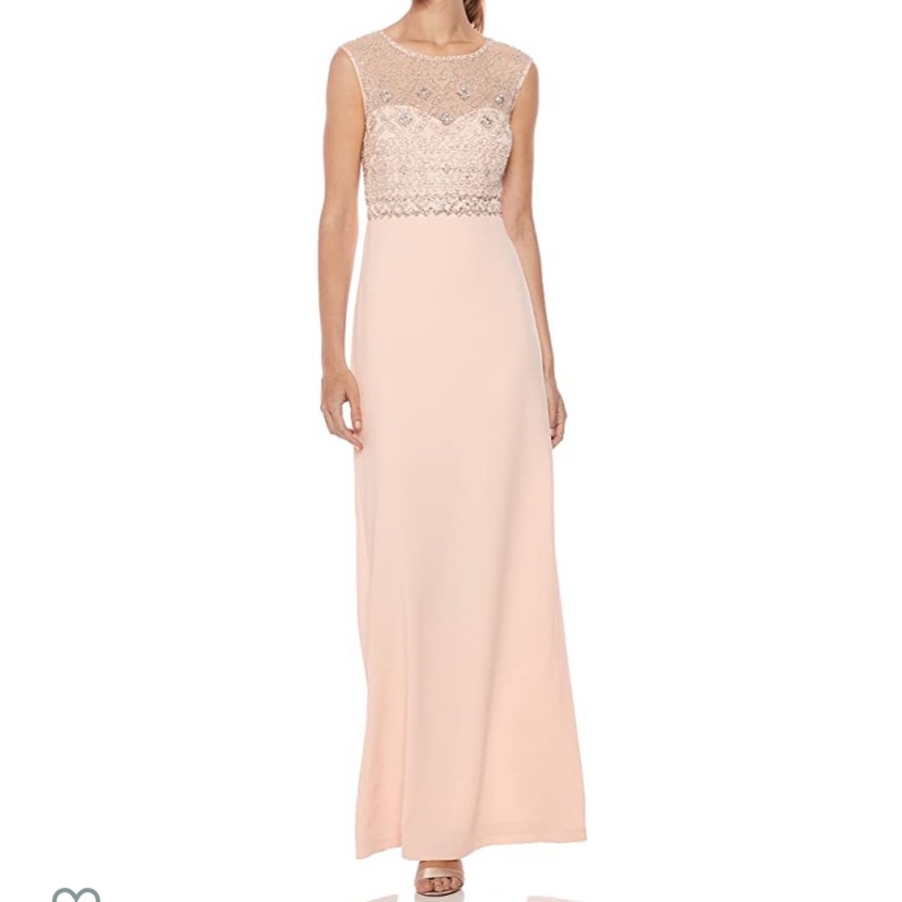 Adrianna Papel beaded long dress blush NWT